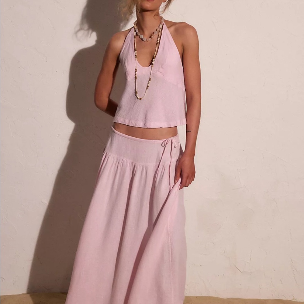 Free People sandshell linen skirt set